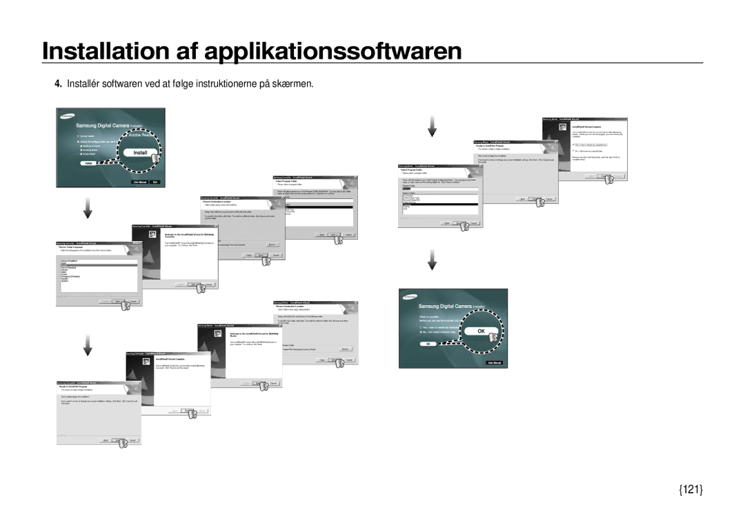 Samsung EC-I100ZRBA/E3, EC-I100ZGBA/E3, EC-I100ZSBA/E3 121, Installér softwaren ved at følge instruktionerne på skærmen 