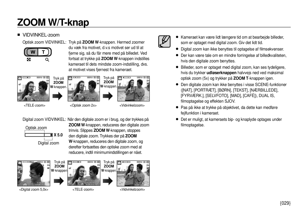 Samsung EC-I100ZRBA/E3, EC-I100ZGBA/E3, EC-I100ZSBA/E3, EC-I100ZBBA/E3 manual „ VIDVINKEL-zoom, 029 