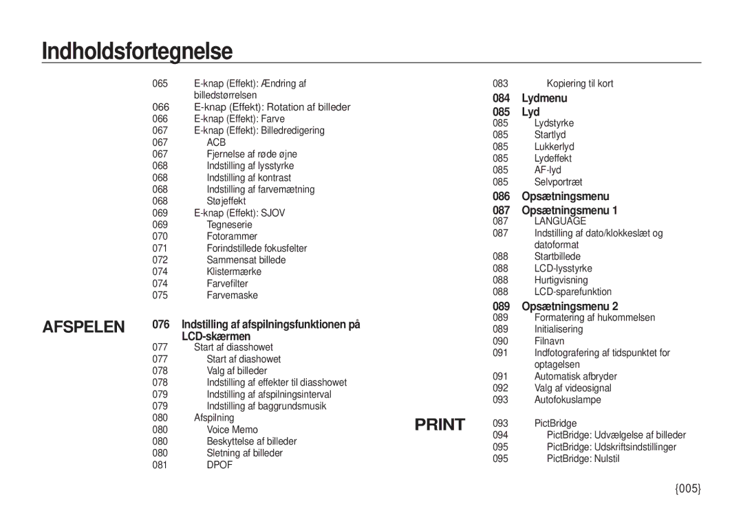 Samsung EC-I100ZRBA/E3, EC-I100ZGBA/E3, EC-I100ZSBA/E3, EC-I100ZBBA/E3 manual 005, Acb, Dpof, Language 