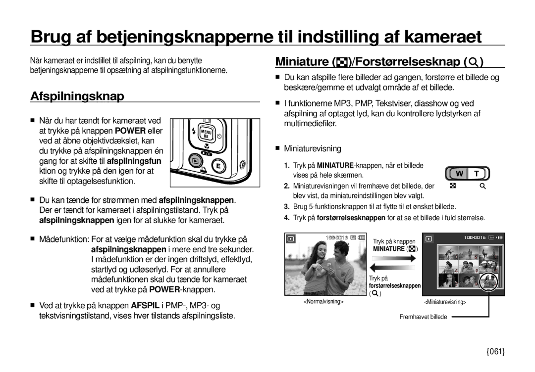 Samsung EC-I100ZRBA/E3, EC-I100ZGBA/E3 manual Brug af betjeningsknapperne til indstilling af kameraet, Afspilningsknap 