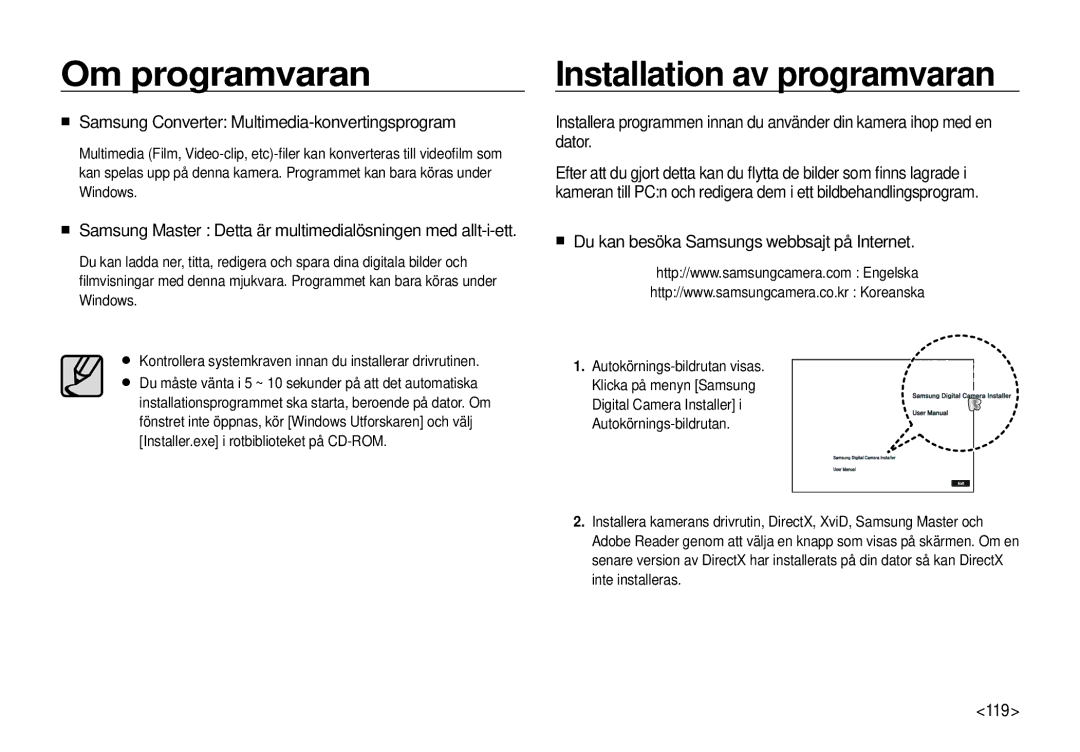 Samsung EC-I100ZGBA/E3, EC-I100ZSBA/E3 Installation av programvaran, Samsung Converter Multimedia-konvertingsprogram, 119 