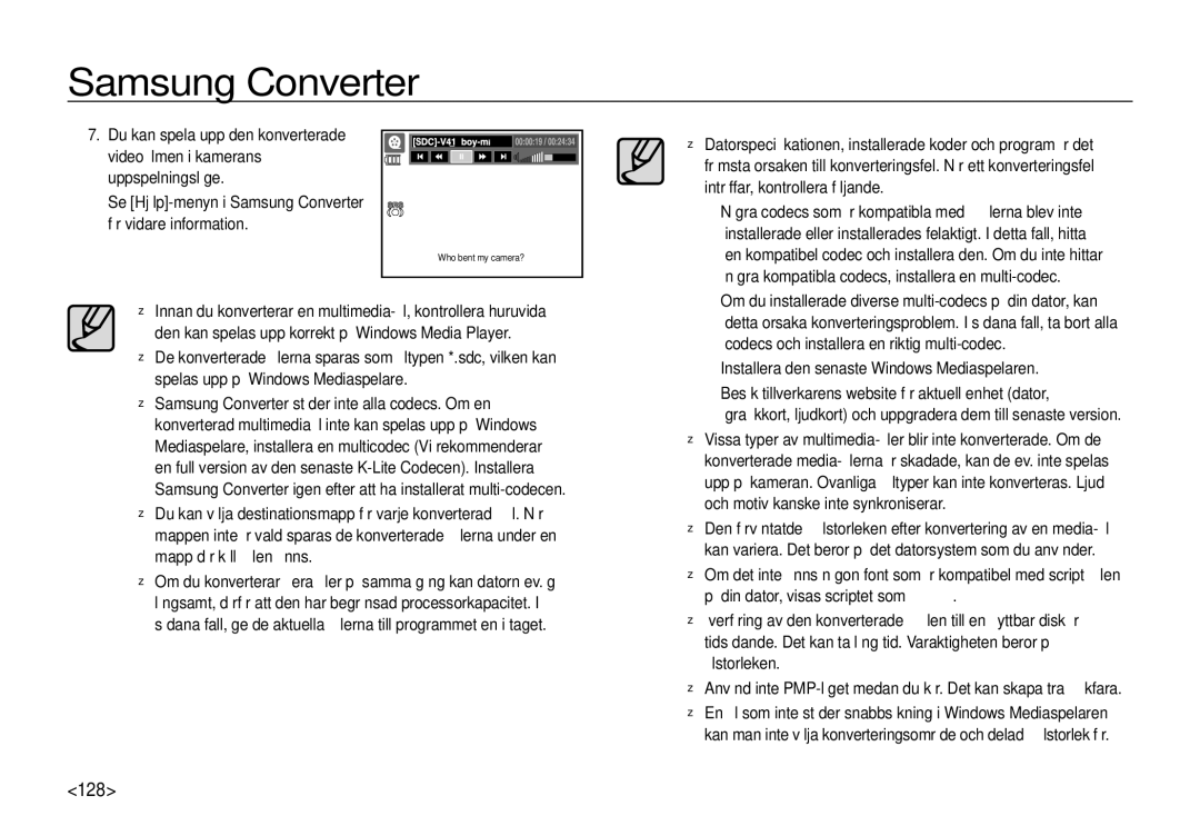 Samsung EC-I100ZSBA/E3, EC-I100ZGBA/E3, EC-I100ZRBA/E3 manual 128, Några kompatibla codecs, installera en multi-codec 