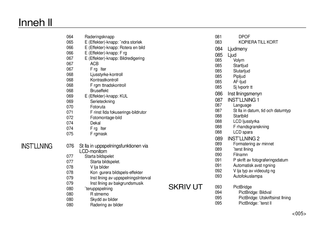 Samsung EC-I100ZRBA/E3, EC-I100ZGBA/E3, EC-I100ZSBA/E3 manual Ljudmeny, Inställningsmenyn, 087, 089, 076, LCD-monitorn 