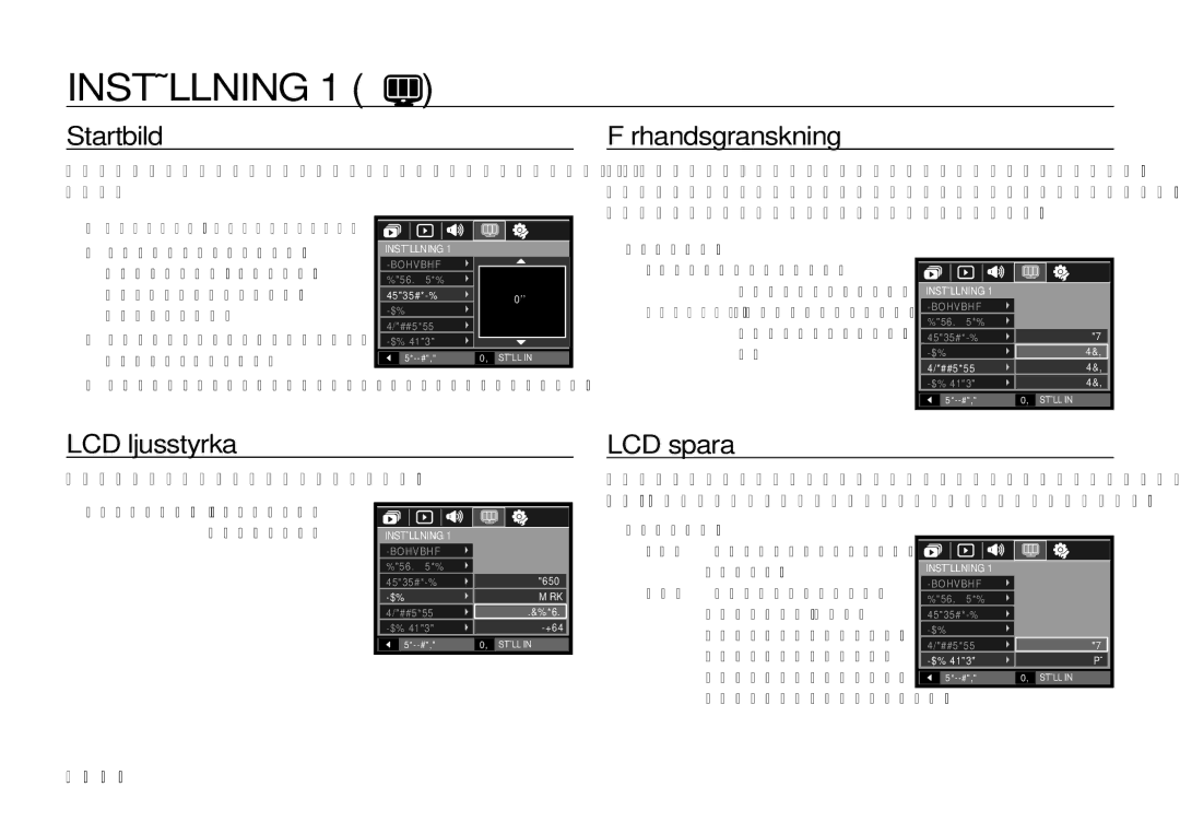 Samsung EC-I100ZSBA/E3 Startbild Förhandsgranskning, LCD ljusstyrka, LCD spara, Du kan justera ljusstyrkan på LCD-monitorn 