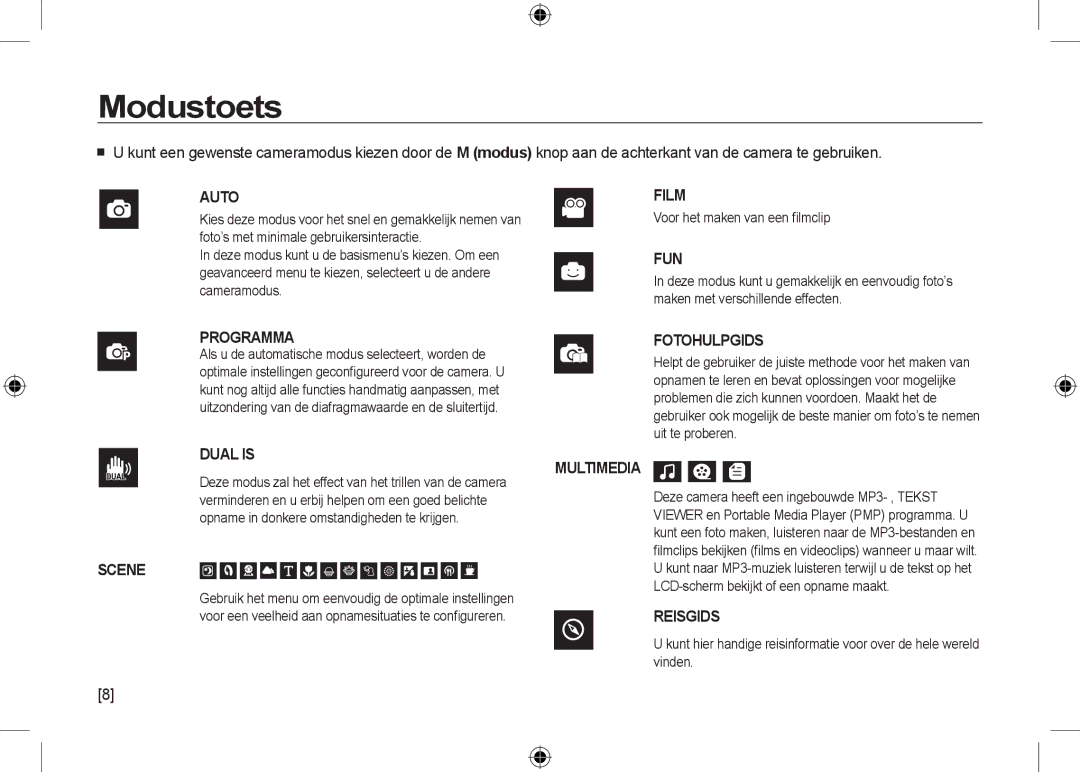 Samsung EC-I100ZNBA/IT, EC-I100ZGBA/E3, EC-I100ZSBA/FR, EC-I100ZGBA/FR manual Modustoets, Voor het maken van een ﬁlmclip 