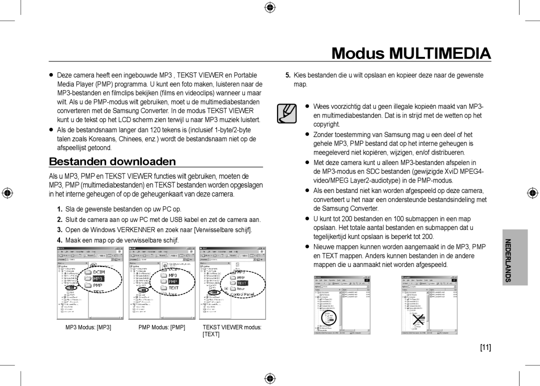 Samsung EC-I100ZBBA/IT, EC-I100ZGBA/E3 manual Modus Multimedia, Bestanden downloaden, Sla de gewenste bestanden op uw PC op 