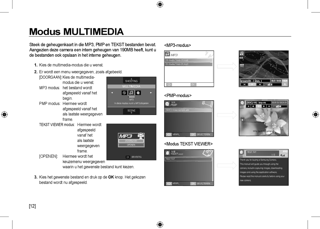 Samsung EC-I100ZSBA/E1, EC-I100ZGBA/E3 manual Modus Tekst Viewer, MP3 modus het bestand wordt afgespeeld vanaf het begin 