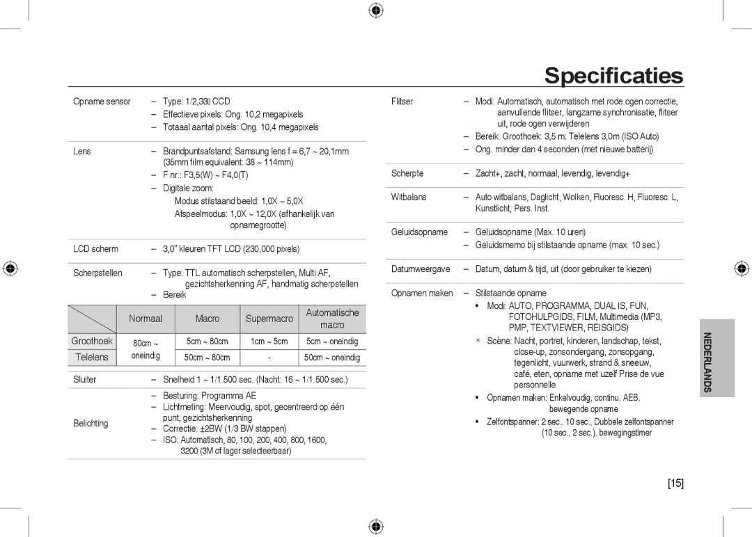 Samsung EC-I100ZRBB/AS, EC-I100ZGBA/E3, EC-I100ZSBA/FR, EC-I100ZGBA/FR manual Speciﬁcaties, PMP, TEXTVIEWER, Reisgids 