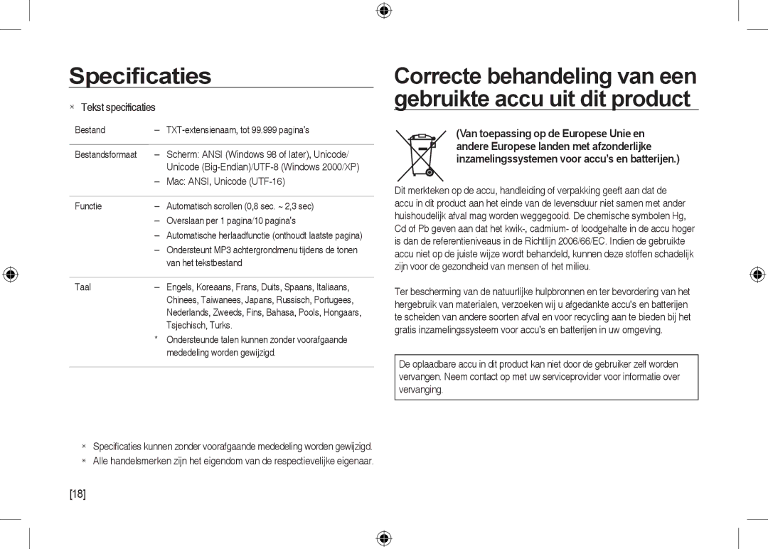 Samsung EC-I100ZGBB/AS, EC-I100ZGBA/E3, EC-I100ZSBA/FR  Tekst speciﬁcaties, Van het tekstbestand, Taal, Tsjechisch, Turks 