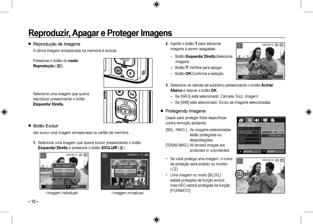 Samsung EC-I100ZGBA/E3, EC-I100ZSBA/FR Reproduzir, Apagar e Proteger Imagens,  Reprodução de imagens,  Botão Excluir 