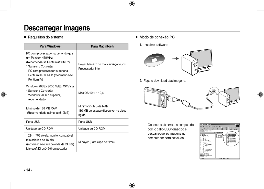 Samsung EC-I100ZRBA/E3, EC-I100ZGBA/E3, EC-I100ZSBA/FR Descarregar imagens,  Requisitos do sistema,  Modo de conexão PC 