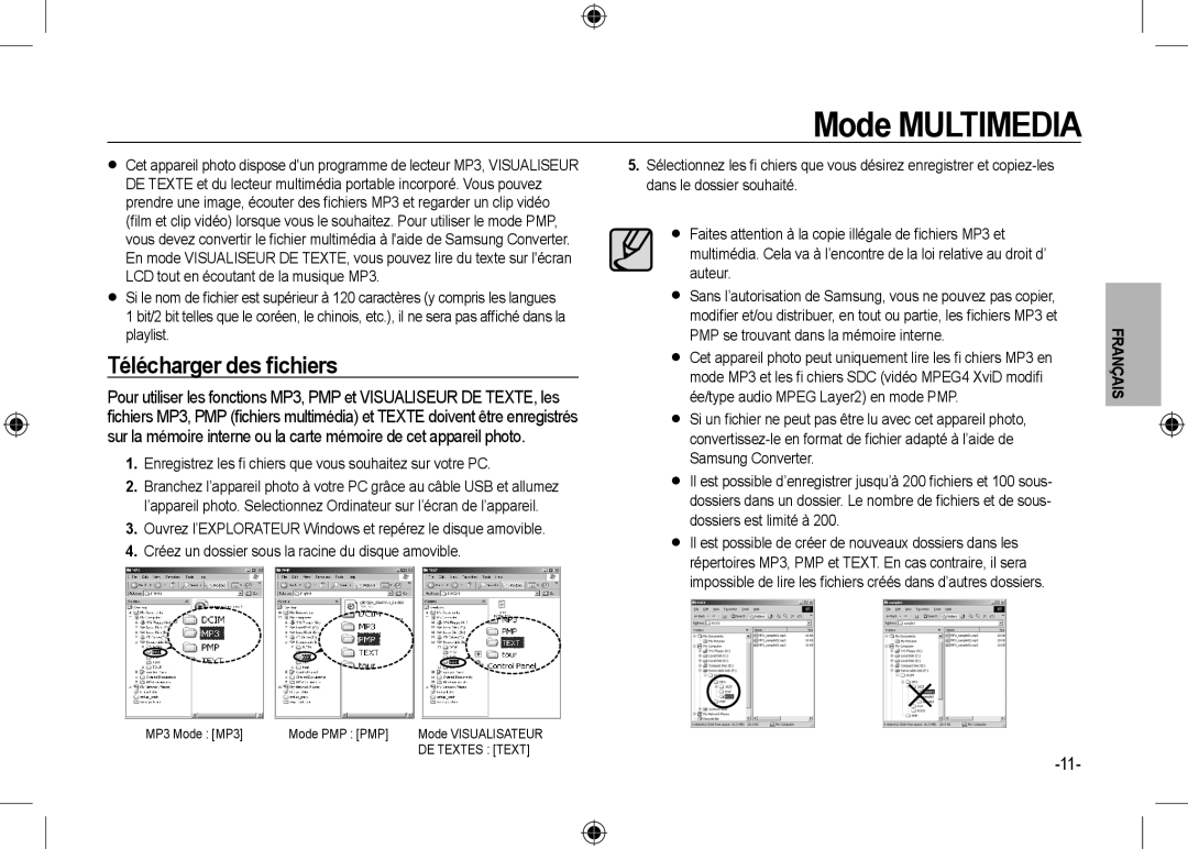 Samsung EC-I100ZBBB/AS Mode Multimedia, Télécharger des ﬁchiers, Enregistrez les ﬁ chiers que vous souhaitez sur votre PC 