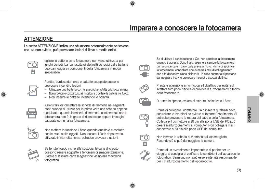 Samsung EC-I100ZRBB/AS, EC-I100ZGBA/E3, EC-I100ZSBA/FR manual Attenzione, Non inserire le batterie invertendo le polarità 