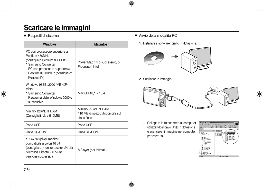 Samsung EC-I100ZRWB/RU manual Scaricare le immagini,  Requisiti di sistema,  Avvio della modalità PC, Windows Macintosh 