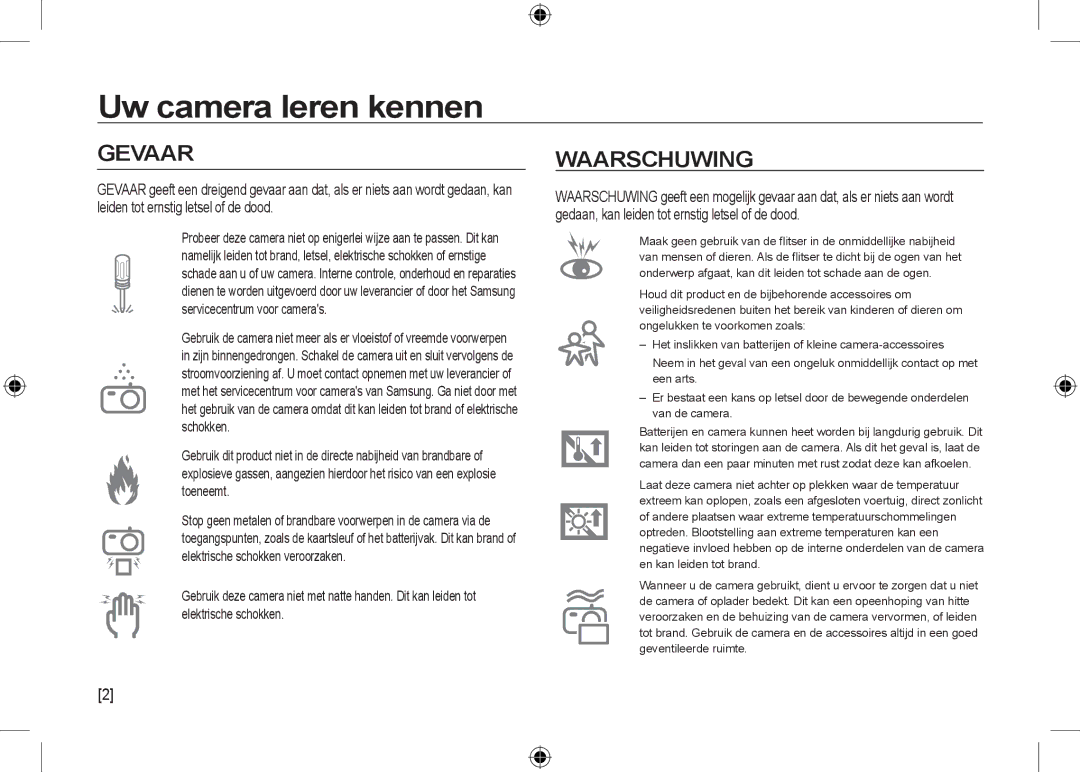 Samsung EC-I100ZRBA/E3, EC-I100ZGBA/E3, EC-I100ZSBA/FR, EC-I100ZGBA/FR, EC-I100ZSBA/E3, EC-I100ZBBA/FR Gevaar, Waarschuwing 