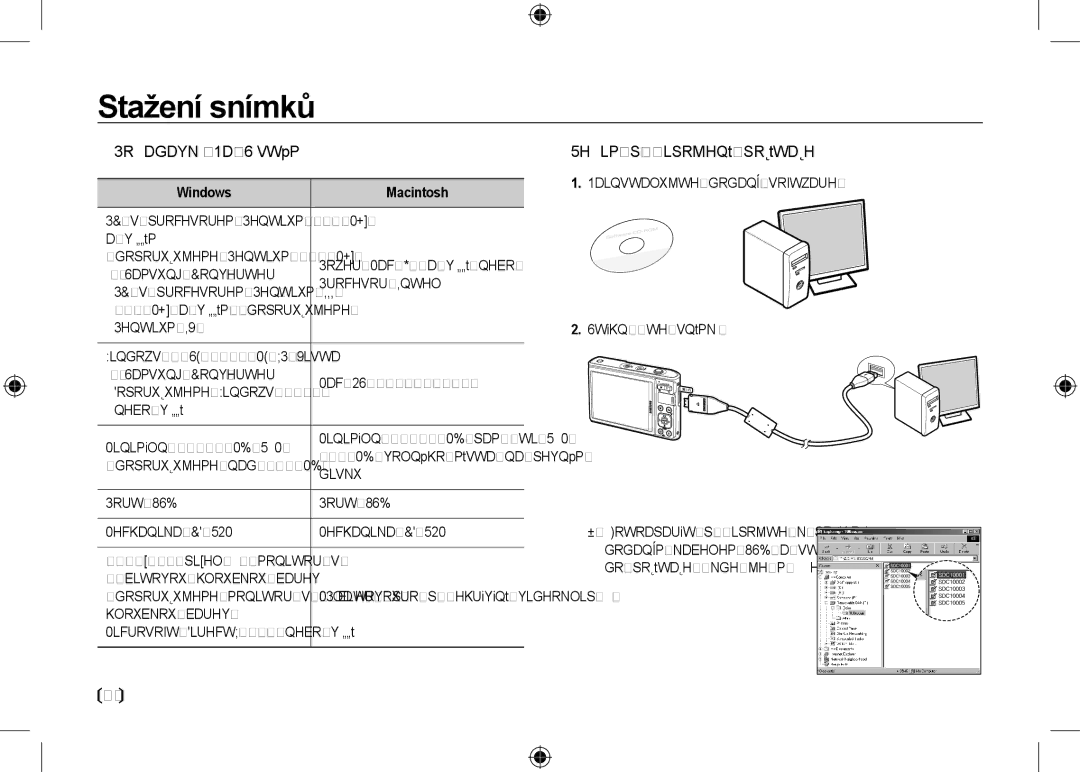 Samsung EC-I100ZABA/AS manual Stažení snímků,  Požadavky Na Systém,  Režim připojení počítače, Windows Macintosh 