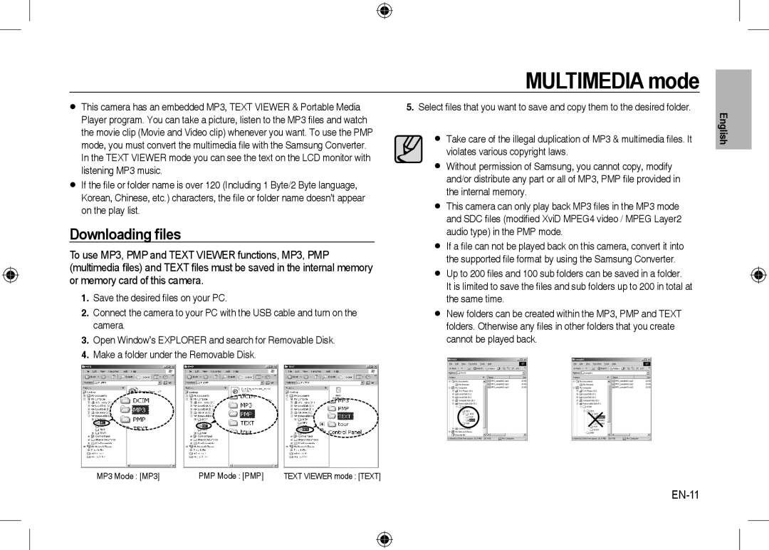 Samsung EC-I100ZABA/IT, EC-I100ZGBA/E3, EC-I100ZSBA/FR, EC-I100ZGBA/FR manual Multimedia mode, Downloading ﬁles, EN-11 