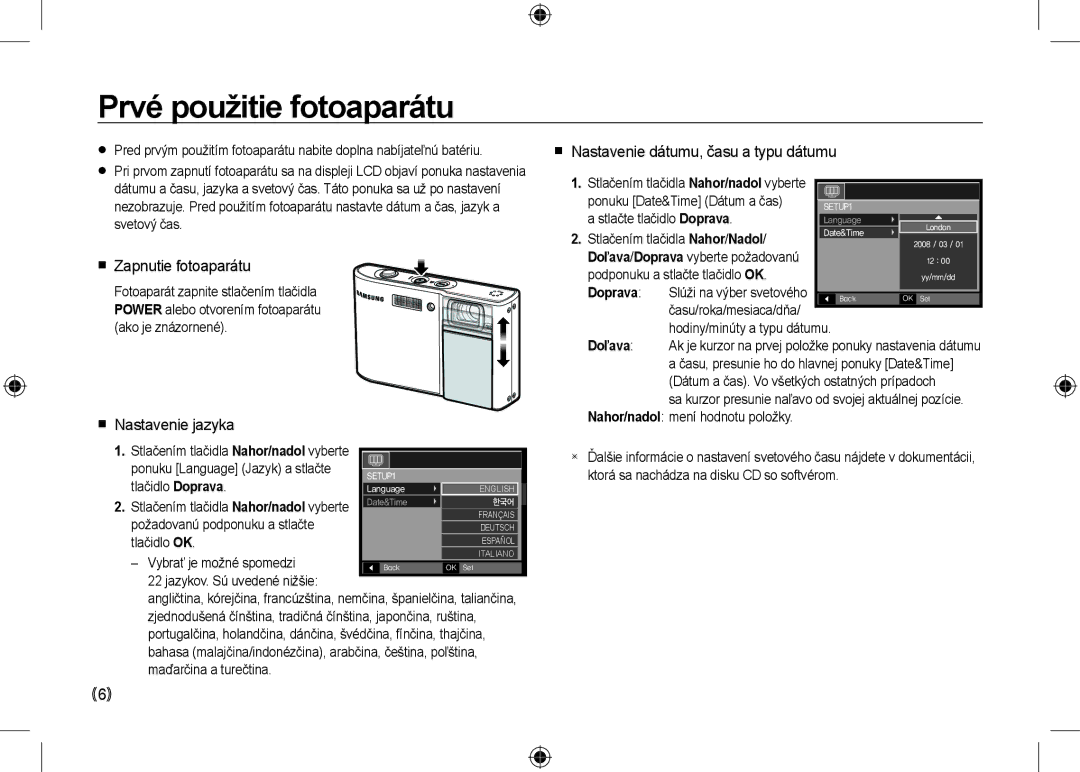 Samsung EC-I100ZABA/RU, EC-I100ZGBA/E3 manual Prvé použitie fotoaparátu,  Zapnutie fotoaparátu,  Nastavenie jazyka 