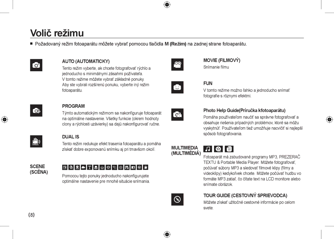 Samsung EC-I100ZRWB/RU, EC-I100ZGBA/E3, EC-I100ZSBA/FR manual Volič režimu, Režim na zadnej strane fotoaparátu, Snímanie ﬁlmu 