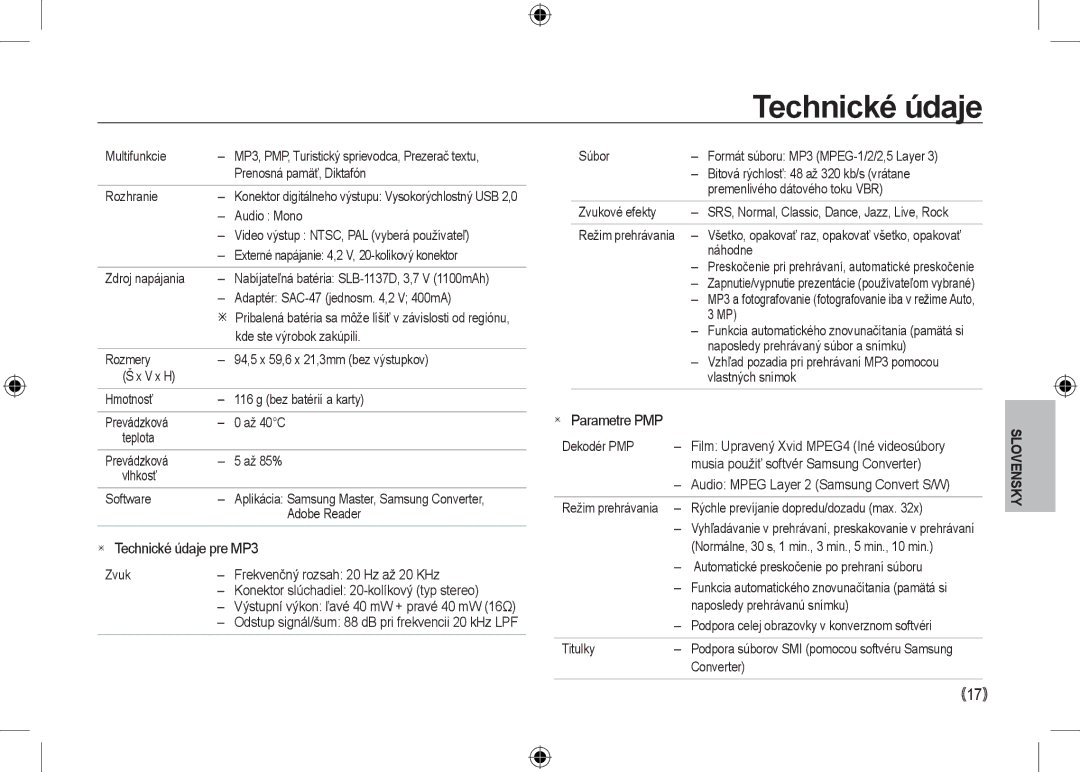 Samsung EC-I100ZRBA/FR manual Multifunkcie, Prenosná pamäť, Diktafón, Rozhranie, Video výstup NTSC, PAL vyberá používateľ 