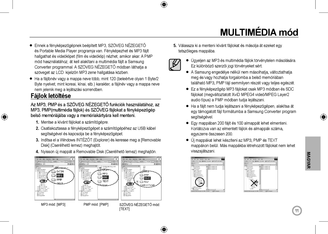 Samsung EC-I100ZBBB/AS, EC-I100ZGBA/E3, EC-I100ZSBA/FR, EC-I100ZGBA/FR, EC-I100ZSBA/E3 manual Multimédia mód, Fájlok letöltése 