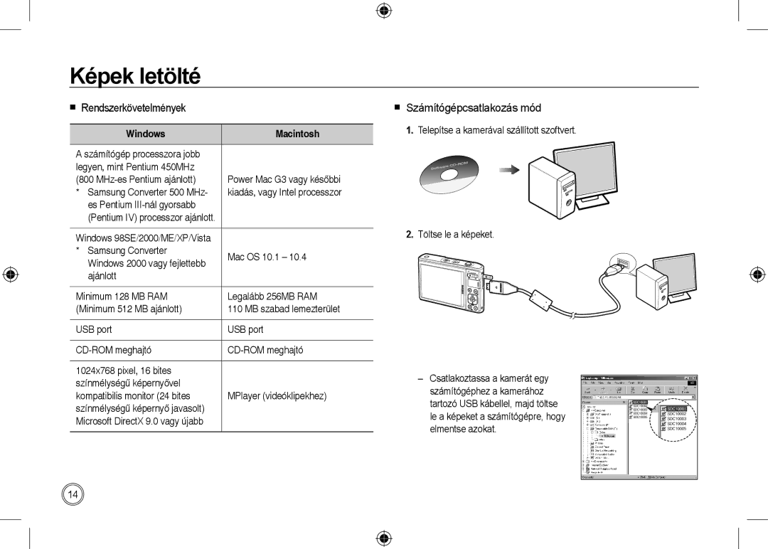 Samsung EC-I100ZSBA/RU, EC-I100ZGBA/E3, EC-I100ZSBA/FR Képek letölté,  Rendszerkövetelmények,  Számítógépcsatlakozás mód 