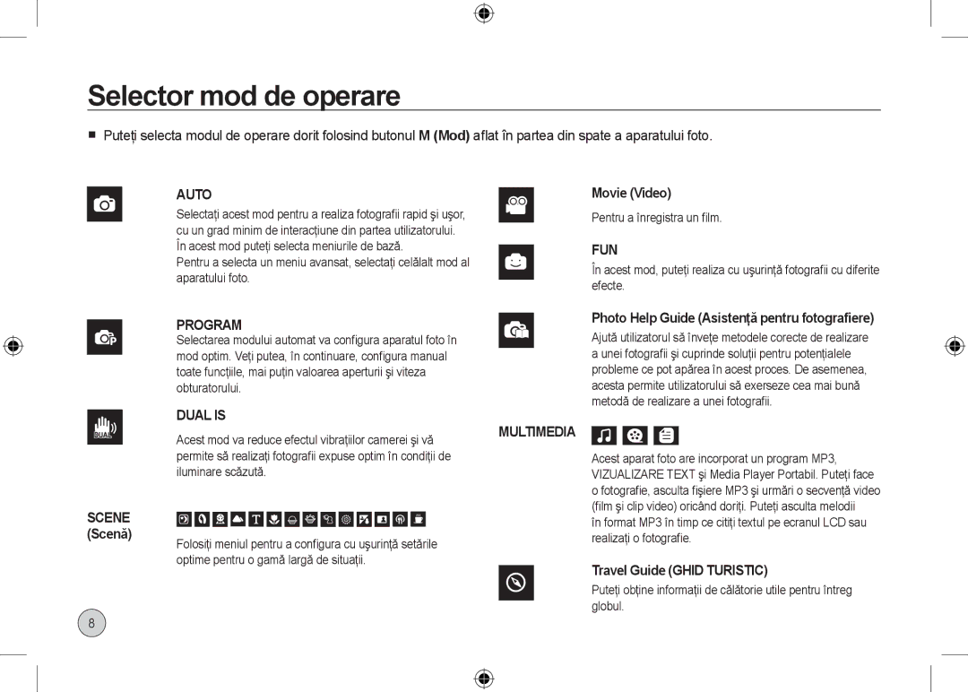 Samsung EC-I100ZRBA/E3, EC-I100ZGBA/E3, EC-I100ZSBA/FR, EC-I100ZGBA/FR, EC-I100ZSBA/E3, EC-I100ZBBA/FR Selector mod de operare 