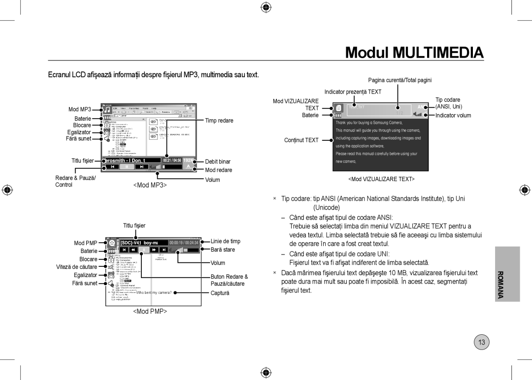 Samsung EC-I100ZGBA/IT manual Când este aﬁşat tipul de codare Ansi, De operare în care a fost creat textul, ﬁşierul text 