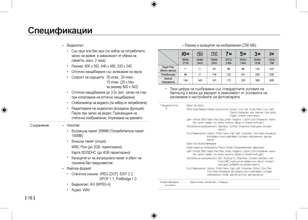 Samsung EC-I100ZGBA/E3 Видеоклип, Паметта, макс часа, Размер 800 x 592, 640 x 480, 320 x, 15 к/сек к./сек, За размер 800 х 