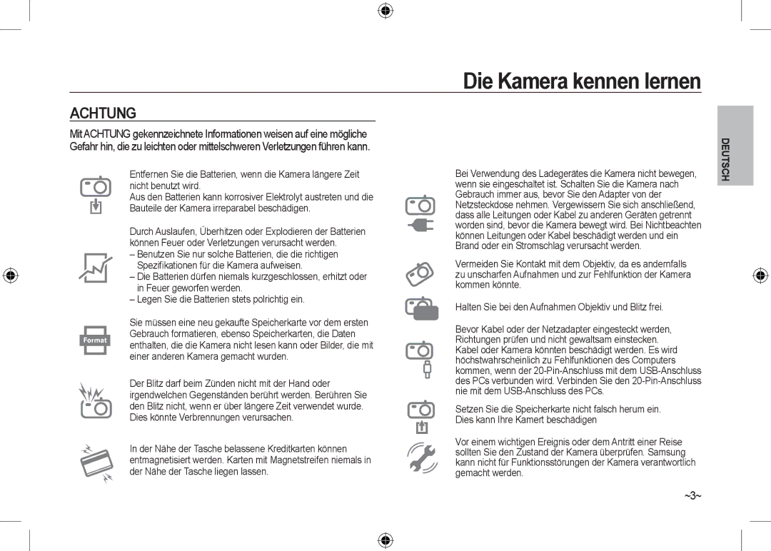 Samsung EC-I100ZNBA/RU manual Achtung, ~3~, Dass alle Leitungen oder Kabel zu anderen Geräten getrennt, Gemacht werden 