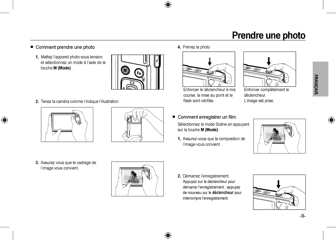 Samsung EC-I100ZRBB/AS, EC-I100ZGBA/E3 manual Prendre une photo,  Comment prendre une photo,  Comment enregistrer un ﬁlm 