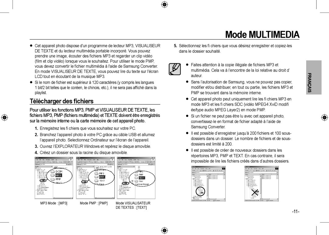 Samsung EC-I100ZBBB/AS Mode Multimedia, Télécharger des ﬁchiers, Enregistrez les ﬁ chiers que vous souhaitez sur votre PC 