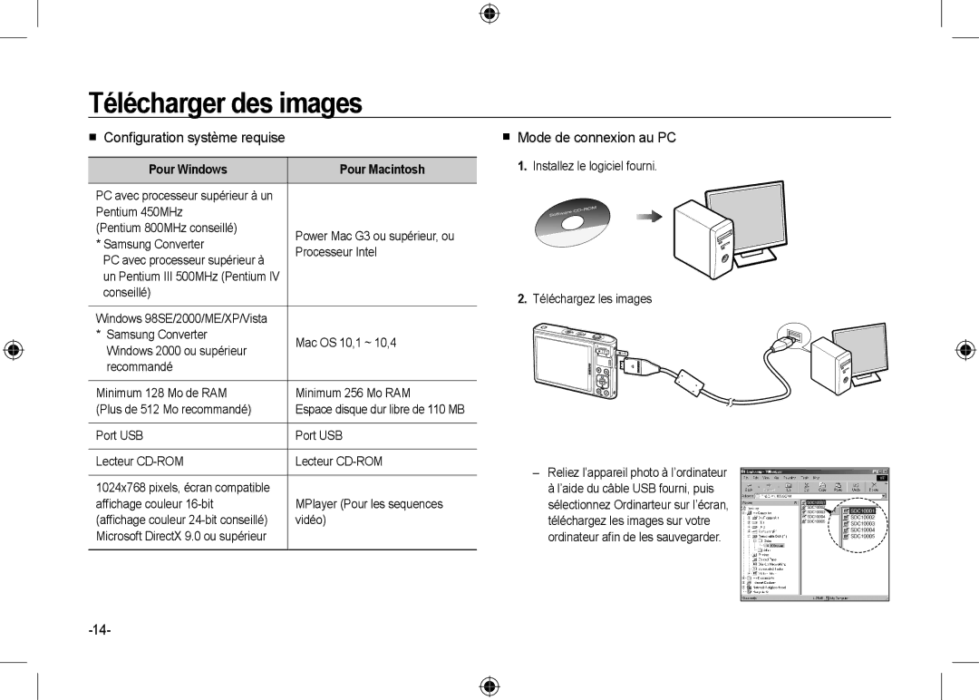 Samsung EC-I100ZSBA/RU, EC-I100ZGBA/E3 Télécharger des images,  Conﬁguration système requise,  Mode de connexion au PC 