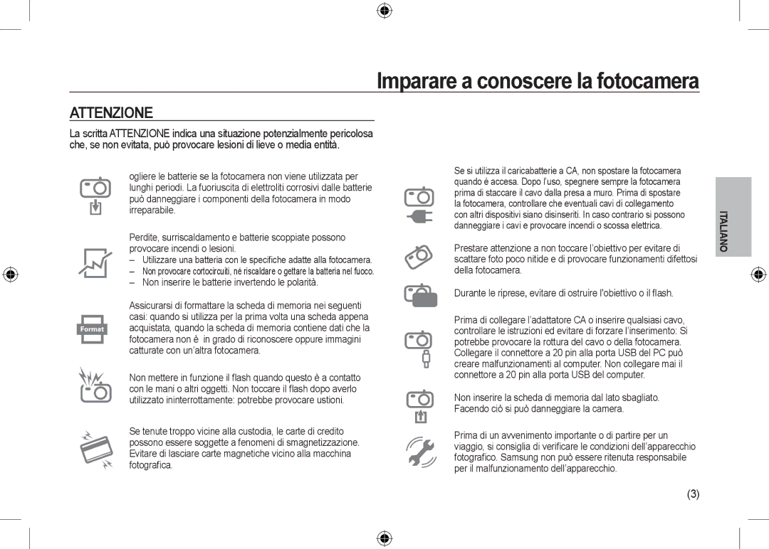 Samsung EC-I100ZBBA/RU, EC-I100ZGBA/E3, EC-I100ZSBA/FR manual Attenzione, Non inserire le batterie invertendo le polarità 