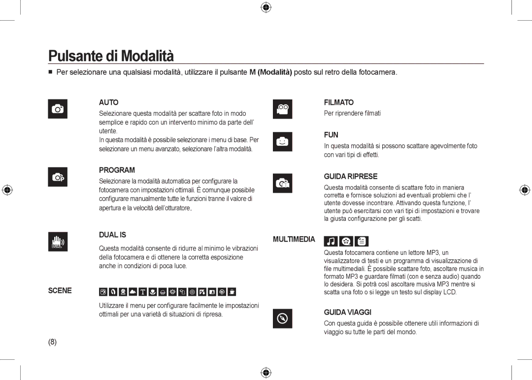 Samsung EC-I100ZRBA/E3, EC-I100ZGBA/E3, EC-I100ZSBA/FR, EC-I100ZGBA/FR manual Pulsante di Modalità, Per riprendere ﬁlmati 