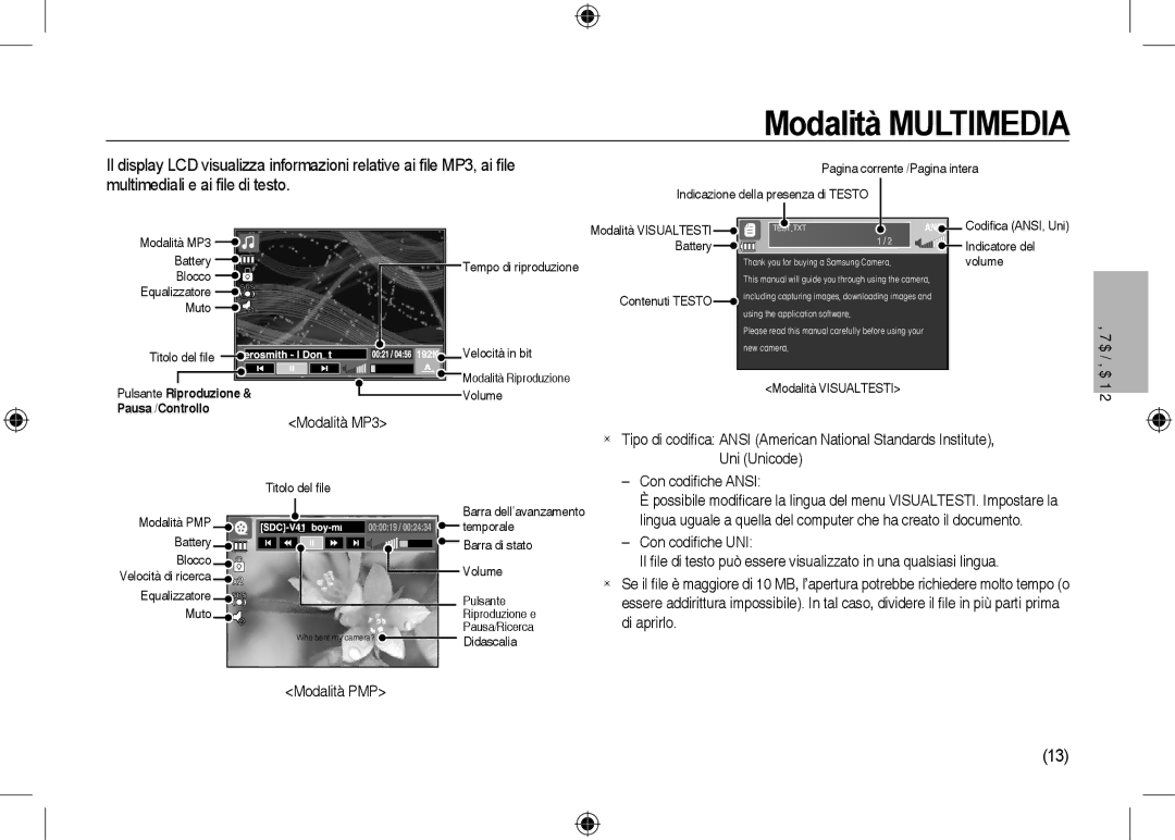 Samsung EC-I100ZGBA/IT, EC-I100ZGBA/E3, EC-I100ZSBA/FR, EC-I100ZGBA/FR manual Modalità MP3, Con codiﬁche UNI, Di aprirlo 