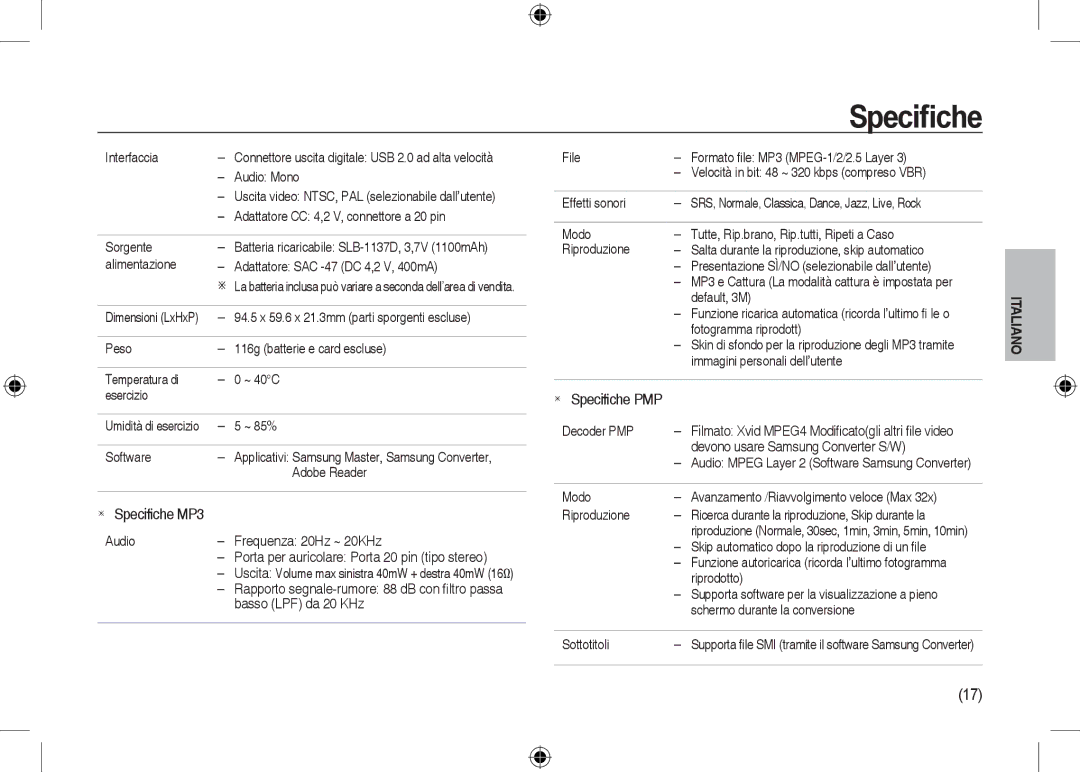 Samsung EC-I100ZBBA/IT Interfaccia, Adattatore CC 4,2 V, connettore a 20 pin, Sorgente, Basso LPF da 20 KHz, Default, 3M 