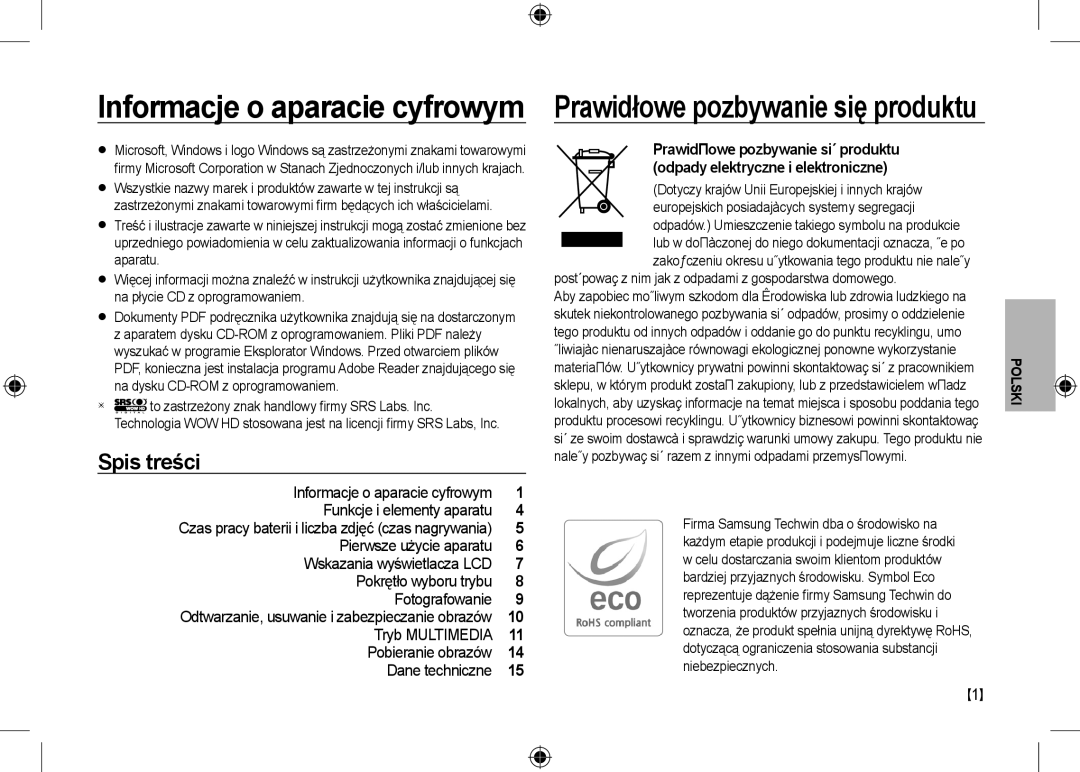 Samsung EC-I100ZNBA/AS, EC-I100ZGBA/E3, EC-I100ZSBA/FR manual Spis treści, Czas pracy baterii i liczba zdjęć czas nagrywania 