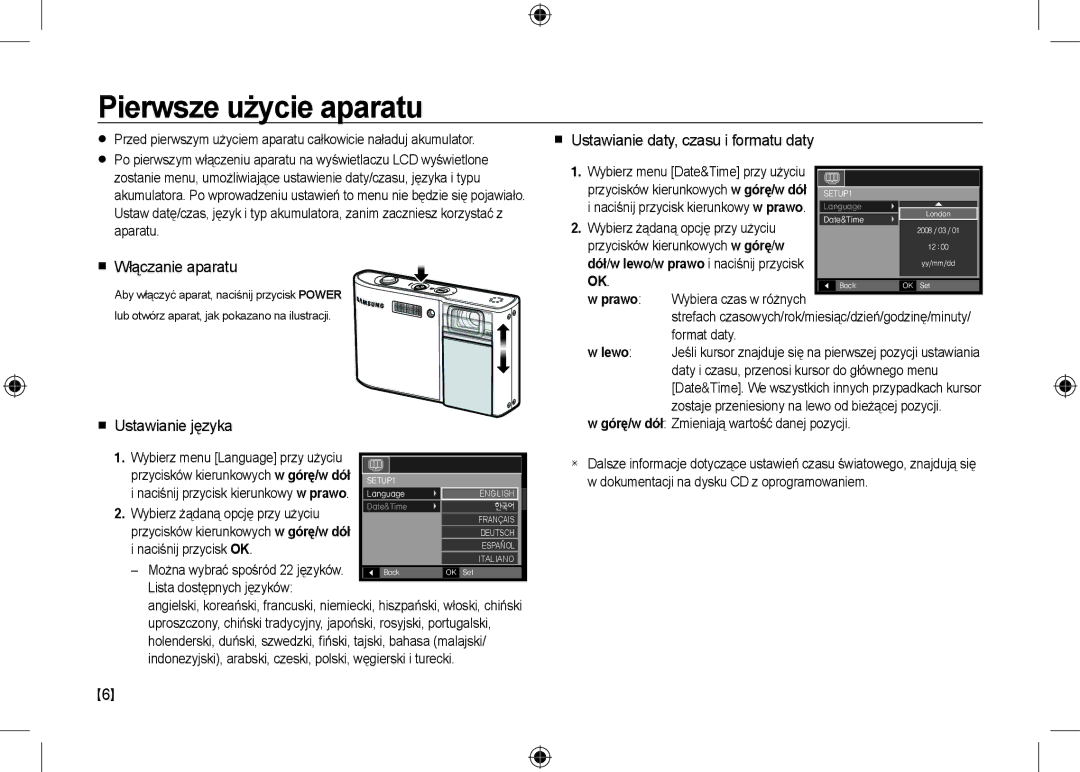 Samsung EC-I100ZGBB/AS, EC-I100ZGBA/E3, EC-I100ZSBA/FR Pierwsze użycie aparatu,  Włączanie aparatu,  Ustawianie języka 