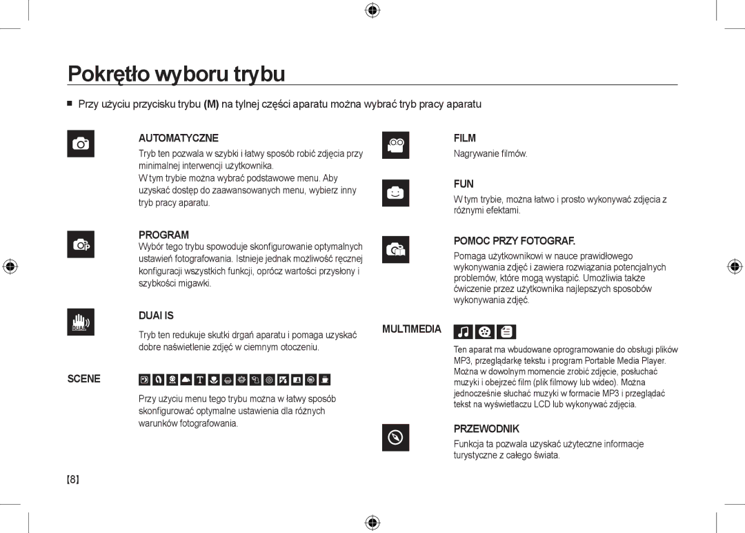 Samsung EC-I100ZSBA/RU manual Pokrętło wyboru trybu, Nagrywanie ﬁlmów, Dobre naświetlenie zdjęć w ciemnym otoczeniu 