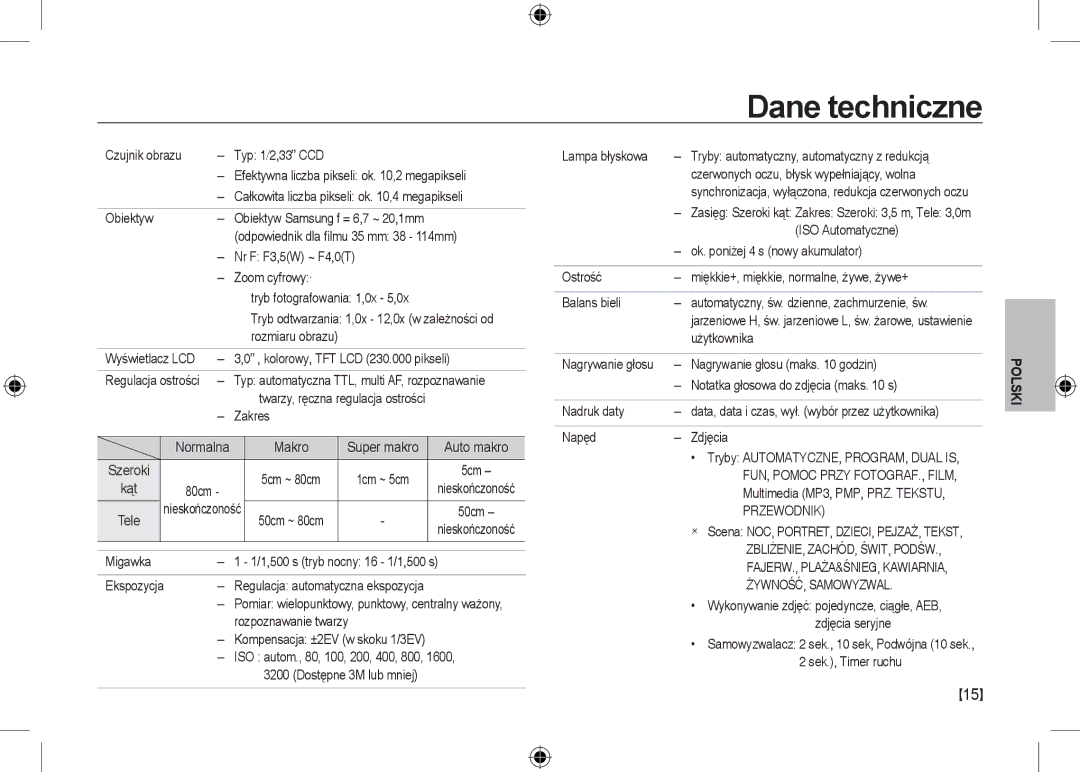 Samsung EC-I100ZBBA/RU, EC-I100ZGBA/E3, EC-I100ZSBA/FR, EC-I100ZGBA/FR, EC-I100ZSBA/E3, EC-I100ZRBA/E3 manual Dane techniczne 