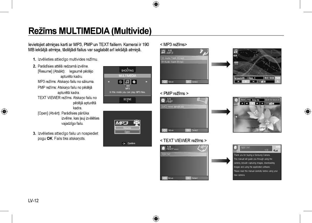 Samsung EC-I100ZGBB/AS, EC-I100ZGBA/E3, EC-I100ZSBA/FR, EC-I100ZGBA/FR MP3 režīms, PMP režīms, Text Viewer režīms, LV-12 