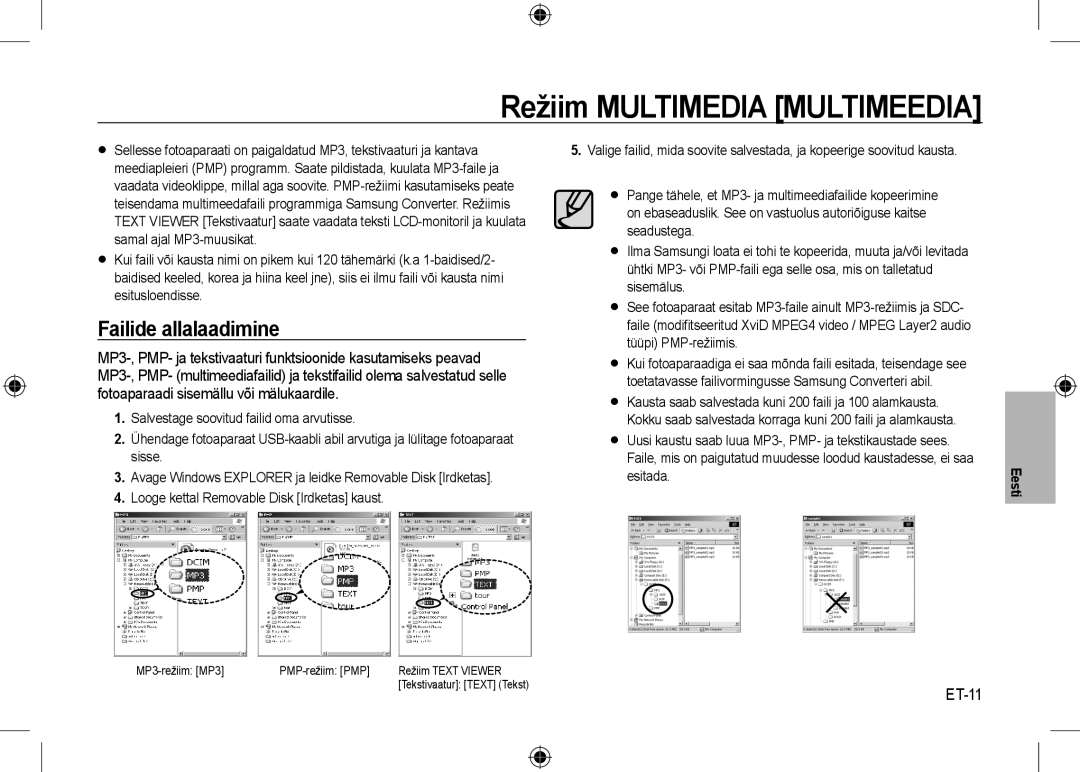 Samsung EC-I100ZRBA/RU, EC-I100ZGBA/E3, EC-I100ZSBA/FR manual Režiim Multimedia Multimeedia, Failide allalaadimine, ET-11 