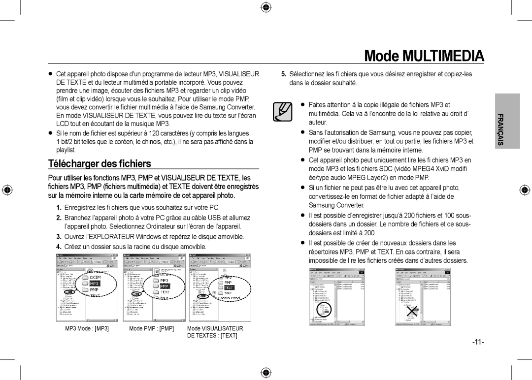 Samsung EC-I100ZSBA/FR Mode Multimedia, Télécharger des ﬁchiers, Enregistrez les ﬁ chiers que vous souhaitez sur votre PC 