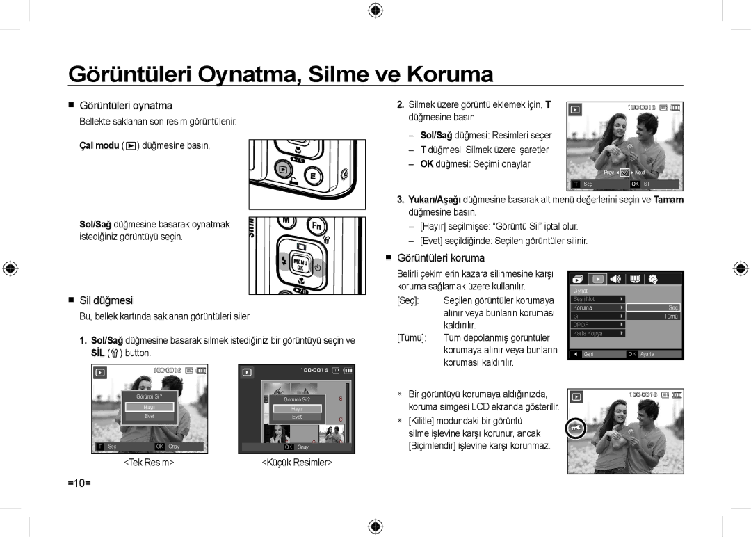 Samsung EC-I100ZSBB/AS Görüntüleri Oynatma, Silme ve Koruma,  Görüntüleri oynatma,  Sil düğmesi,  Görüntüleri koruma 