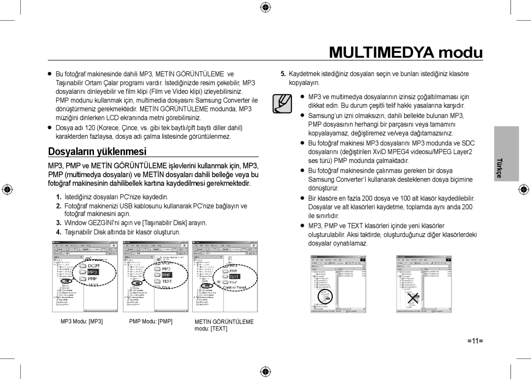 Samsung EC-I100ZBBB/AS, EC-I100ZGBA/E3, EC-I100ZSBA/FR, EC-I100ZGBA/FR manual Multimedya modu, Dosyaların yüklenmesi, =11= 