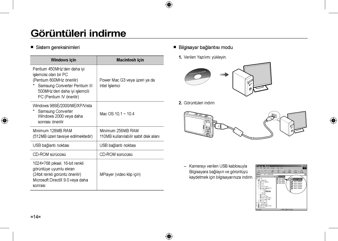 Samsung EC-I100ZSBA/RU, EC-I100ZGBA/E3 Görüntüleri indirme,  Sistem gereksinimleri,  Bilgisayar bağlantısı modu, =14= 