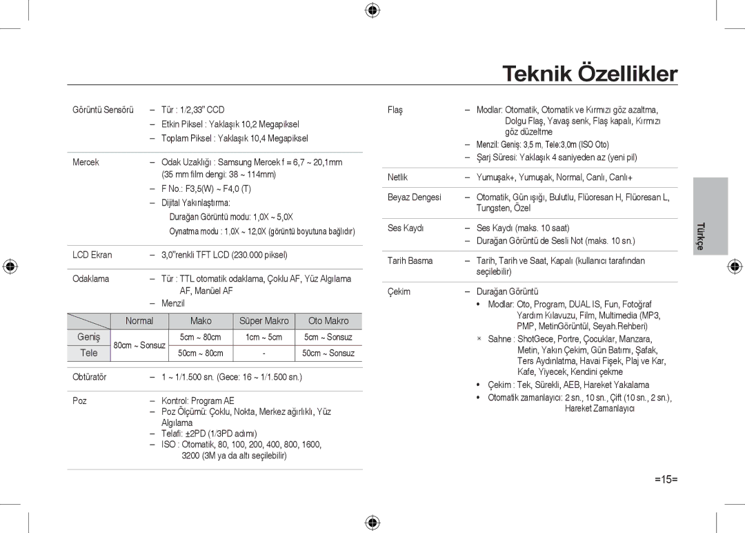 Samsung EC-I100ZNBA/RU, EC-I100ZGBA/E3, EC-I100ZSBA/FR, EC-I100ZGBA/FR, EC-I100ZSBA/E3, EC-I100ZRBA/E3 Teknik Özellikler, =15= 