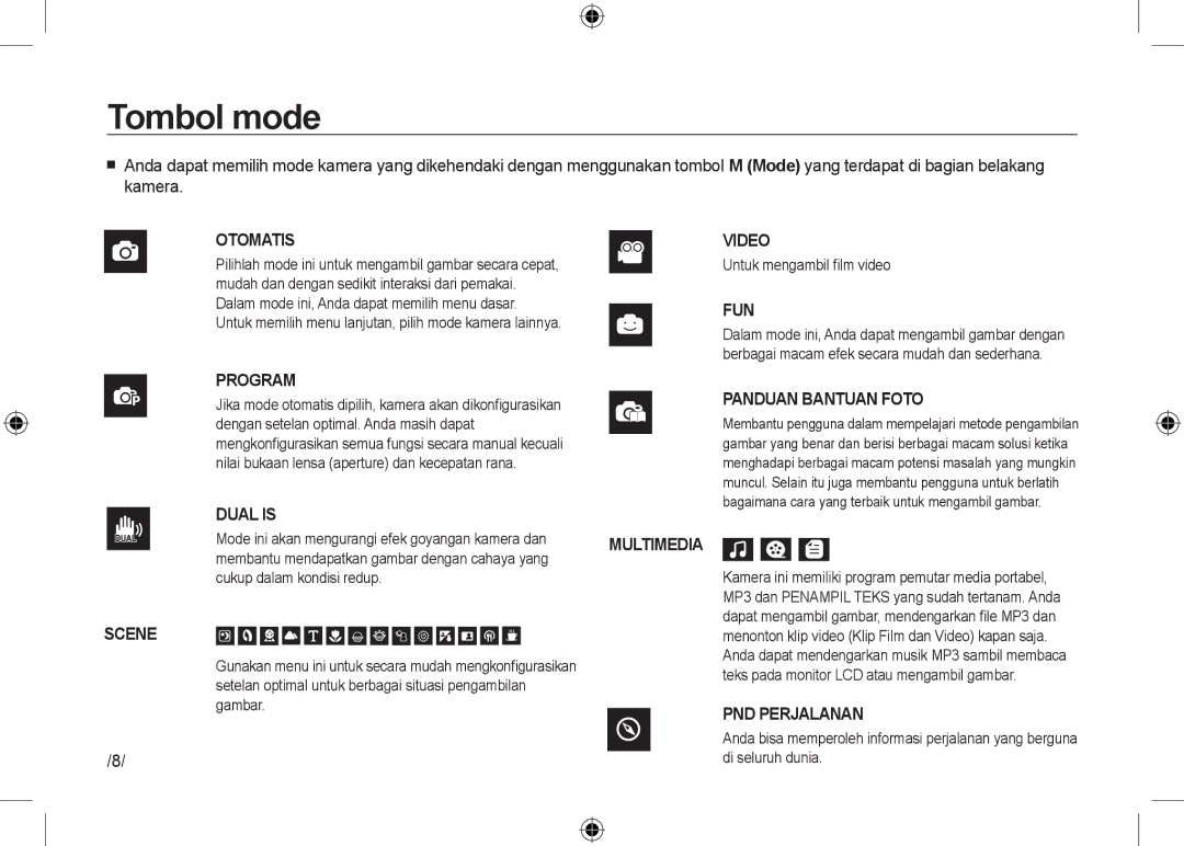 Samsung EC-I100ZSBA/RU, EC-I100ZGBA/E3, EC-I100ZSBA/FR, EC-I100ZGBA/FR, EC-I100ZSBA/E3, EC-I100ZRBA/E3 manual Tombol mode 