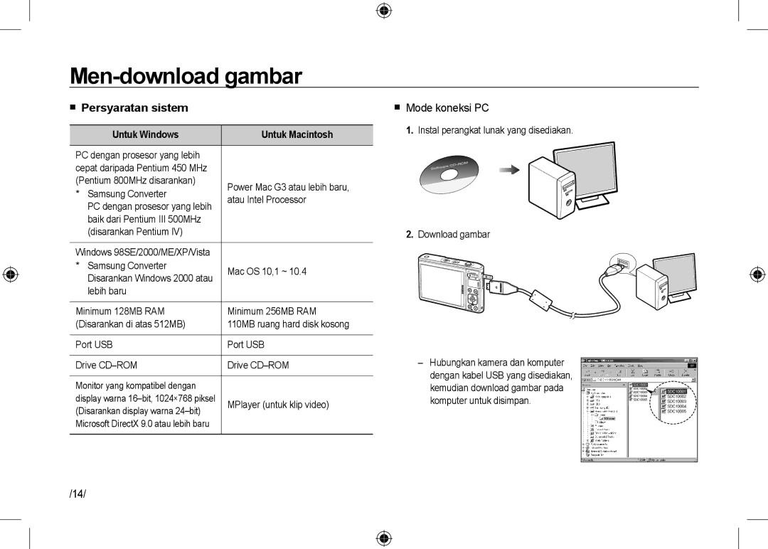 Samsung EC-I100ZRWB/RU, EC-I100ZGBA/E3 manual Men-download gambar,  Mode koneksi PC, Untuk Windows Untuk Macintosh 